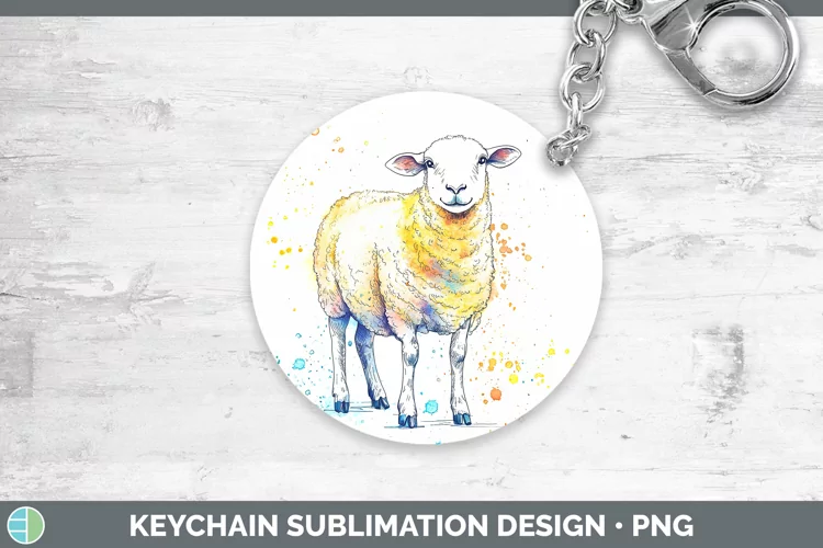 Watercolor Splash Farm Sheep Keychain Sublimation Keyring De