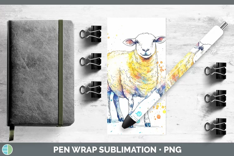 Watercolor Splash Farm Sheep Pen Wrap Sublimation Pen Design