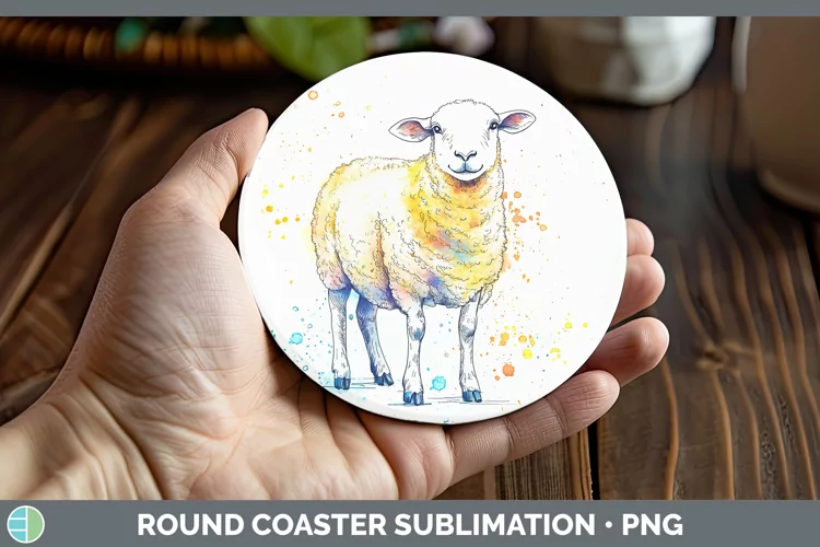 Watercolor Splash Farm Sheep Round Coaster Sublimation Coast