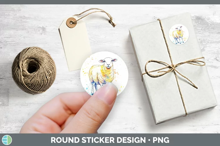 Watercolor Splash Farm Sheep Stickers | Round Labels Designs