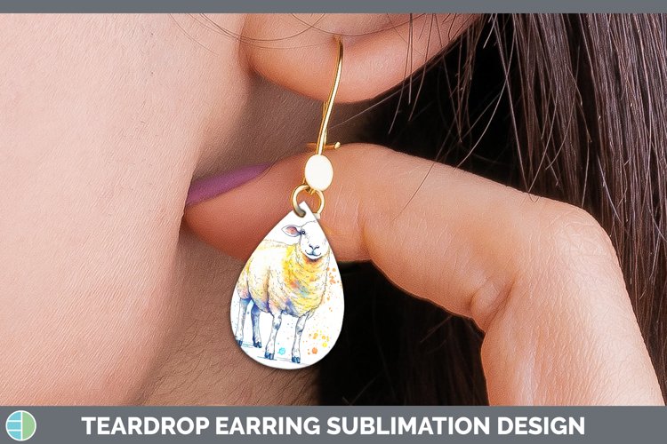 Watercolor Splash Farm Sheep Teardrop Earrings Sublimation E