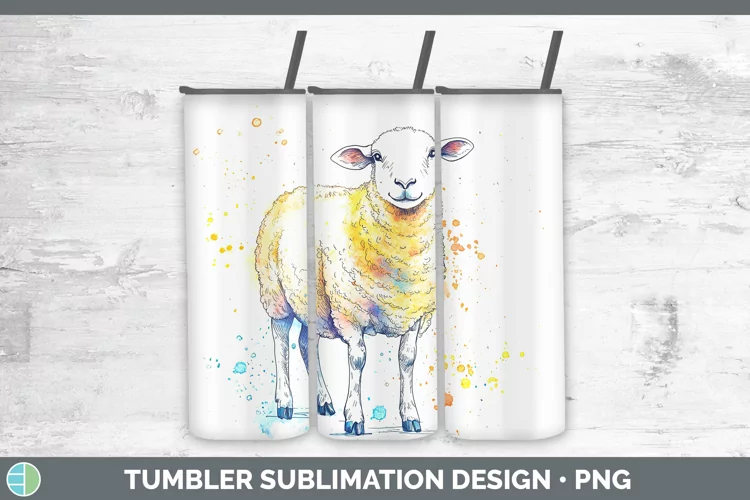 Watercolor Splash Farm Sheep Tumbler Sublimation 20 oz Skinn
