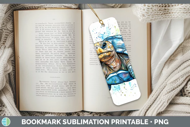 Watercolor Splash Farm Tortoise Bookmark Sublimation Printab