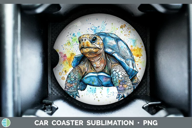Watercolor Splash Farm Tortoise Car Coaster Sublimation Des