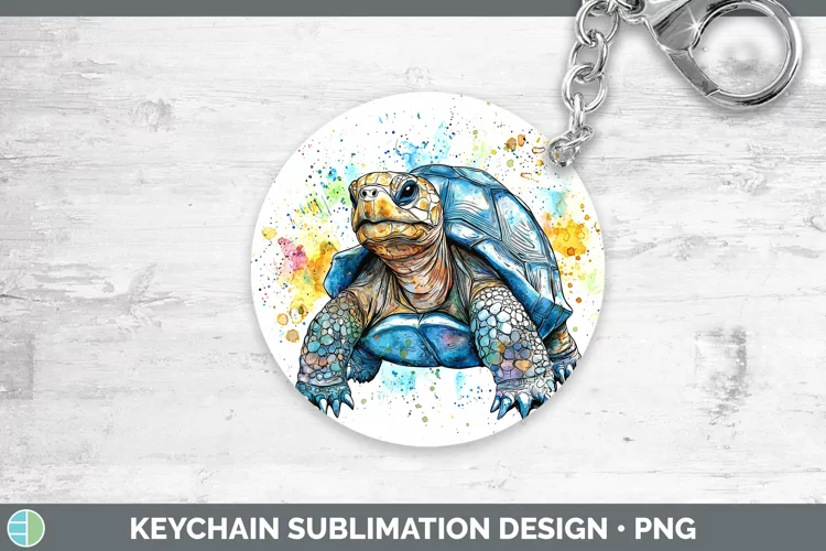 Watercolor Splash Farm Tortoise Keychain Sublimation Keyring