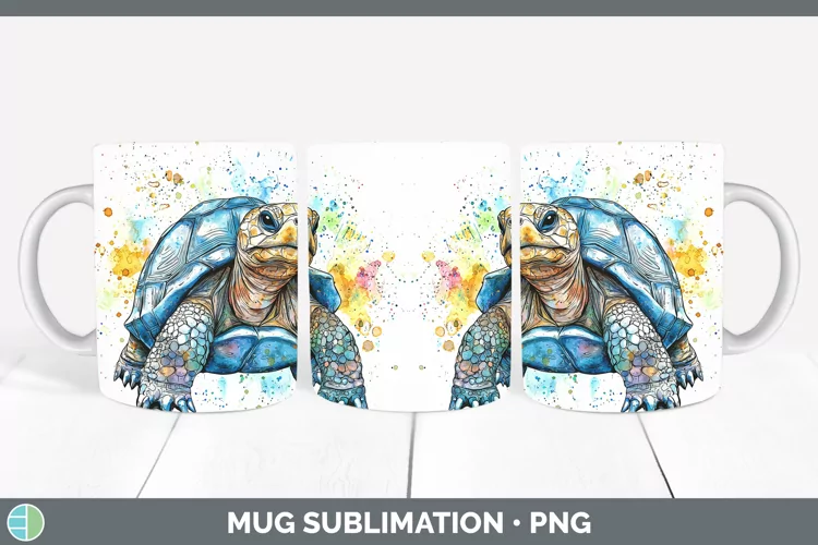 Watercolor Splash Farm Tortoise Mug Wrap Sublimation Coffee