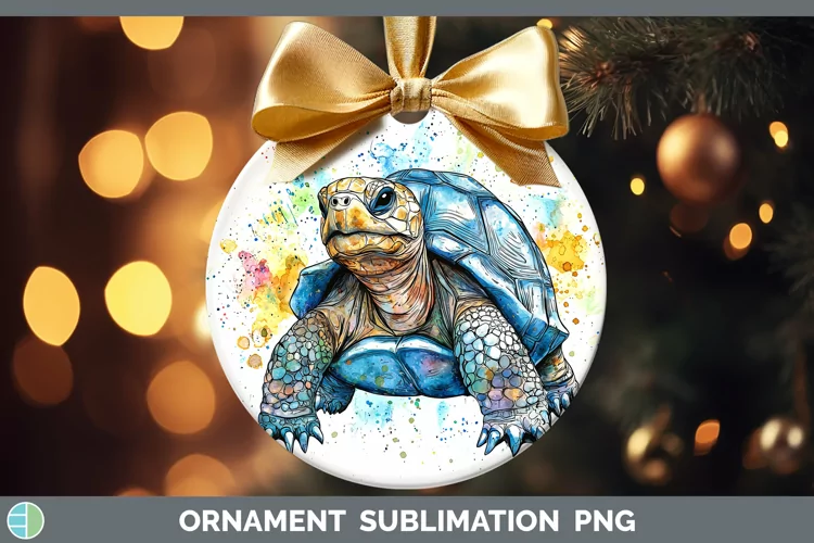 Watercolor Splash Farm Tortoise Ornament Sublimation Bauble