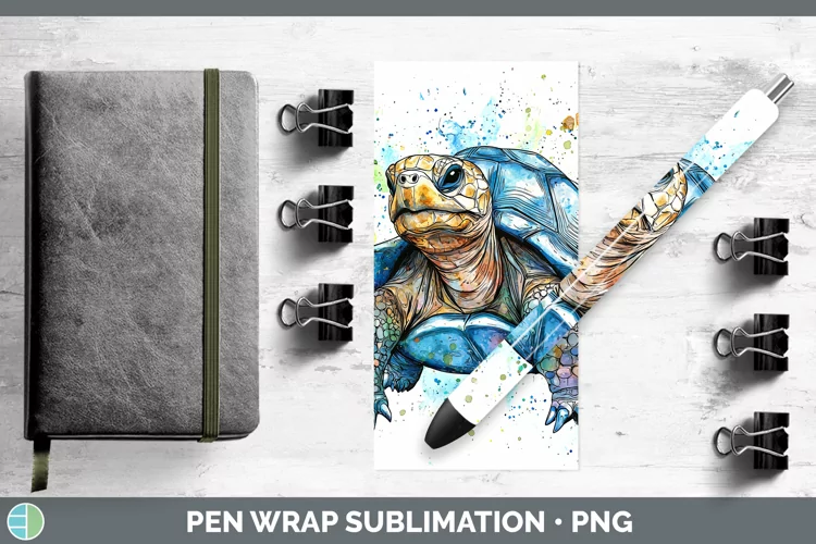 Watercolor Splash Farm Tortoise Pen Wrap Sublimation Pen Des