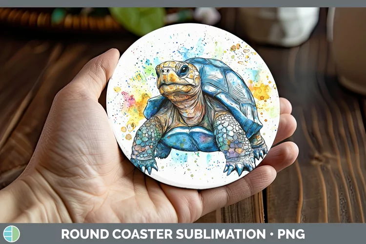Watercolor Splash Farm Tortoise Round Coaster Sublimation Co