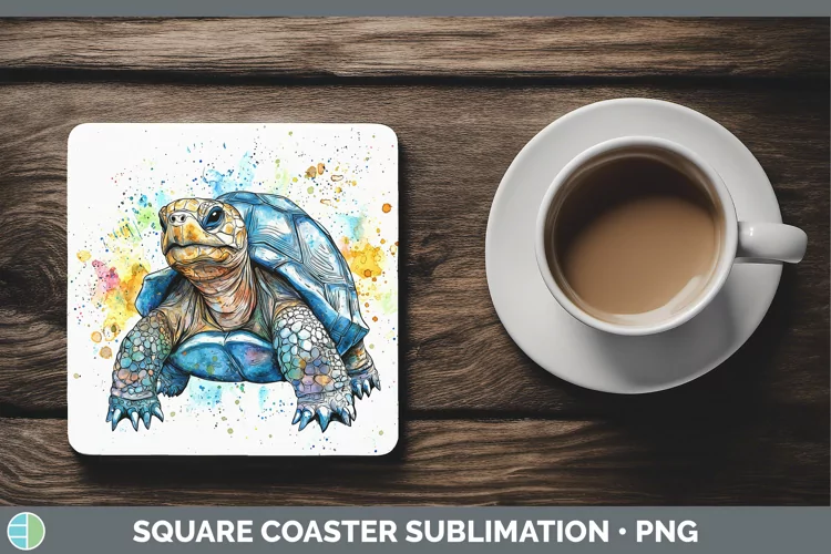 Watercolor Splash Farm Tortoise Square Coaster Sublimation C