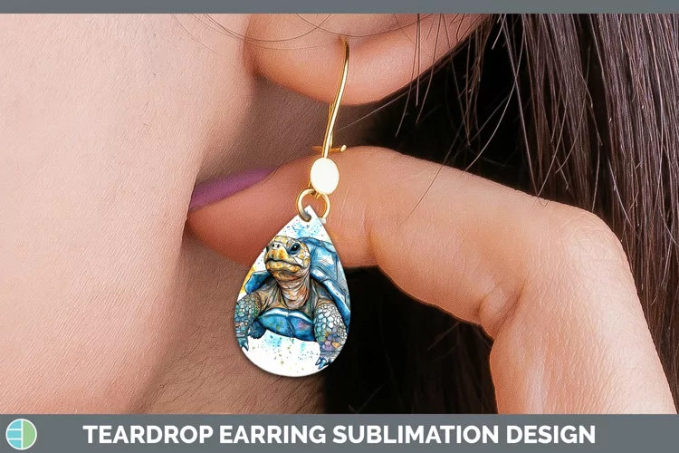 Watercolor Splash Farm Tortoise Teardrop Earrings Sublimatio