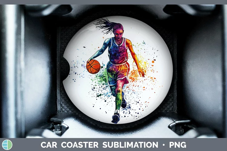 Watercolor Splash Female Basketball Car Coaster Sublimation