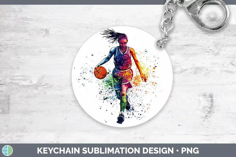 Watercolor Splash Female Basketball Keychain Sublimation Key
