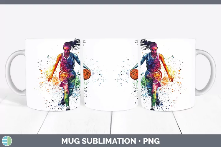 Watercolor Splash Female Basketball Mug Wrap Sublimation Cof