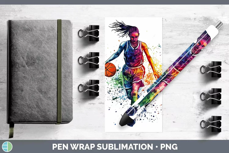 Watercolor Splash Female Basketball Pen Wrap Sublimation Pen