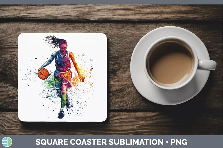 Watercolor Splash Female Basketball Square Coaster Sublimati
