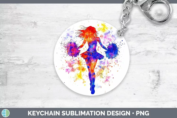 Watercolor Splash Female Cheerleader Keychain Sublimation Ke