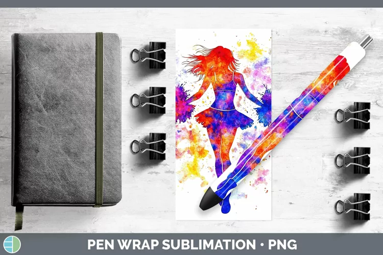 Watercolor Splash Female Cheerleader Pen Wrap Sublimation Pe