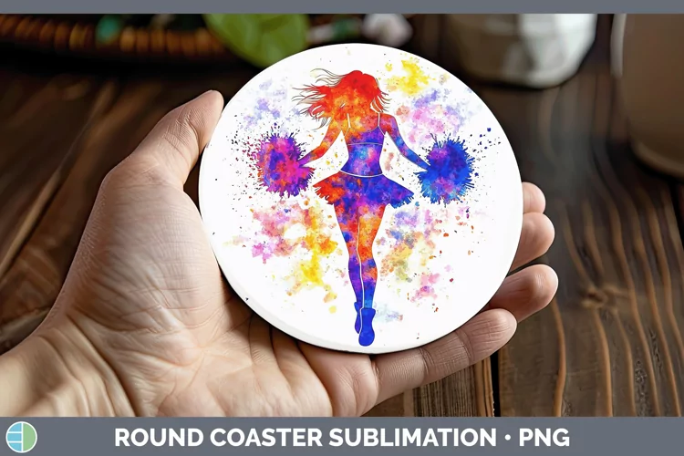 Watercolor Splash Female Cheerleader Round Coaster Sublimati