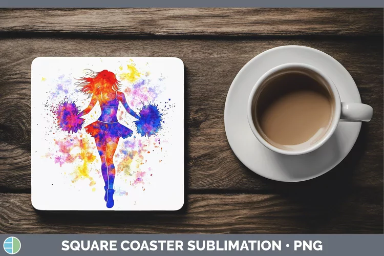 Watercolor Splash Female Cheerleader Square Coaster Sublimat