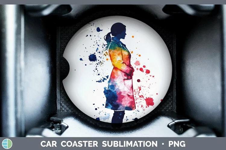 Watercolor Splash Female Doctor Car Coaster Sublimation Des