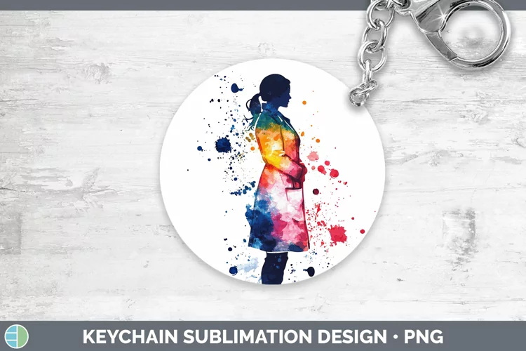 Watercolor Splash Female Doctor Keychain Sublimation Keyring