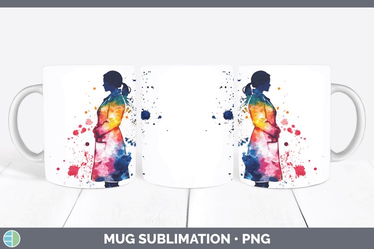 Watercolor Splash Female Doctor Mug Wrap Sublimation Coffee
