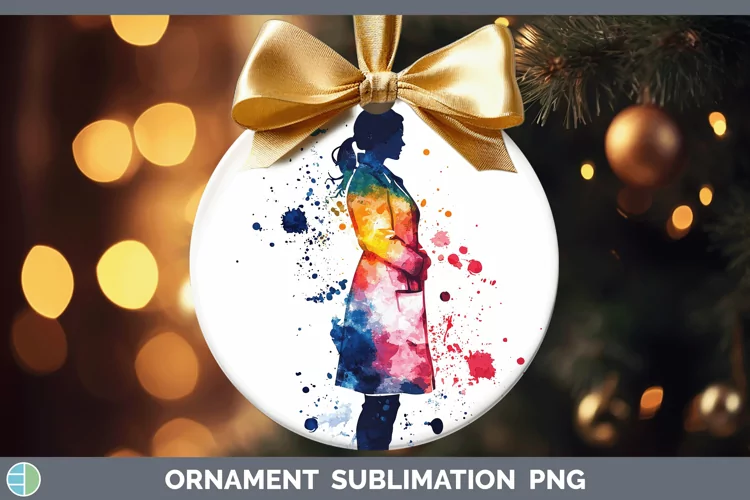 Watercolor Splash Female Doctor Ornament Sublimation Bauble