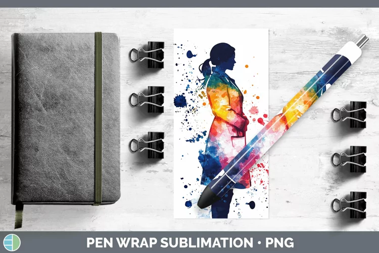 Watercolor Splash Female Doctor Pen Wrap Sublimation Pen Des