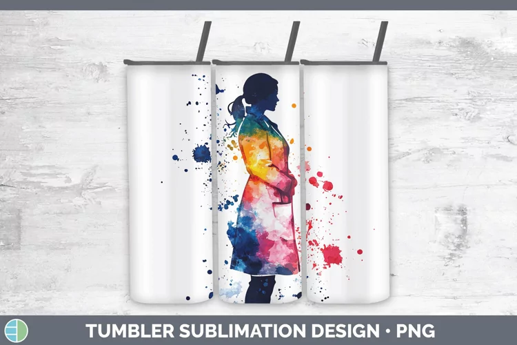 Watercolor Splash Female Doctor Tumbler Sublimation 20 oz Sk