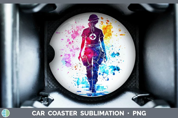 Watercolor Splash Female EMT Car Coaster Sublimation Design
