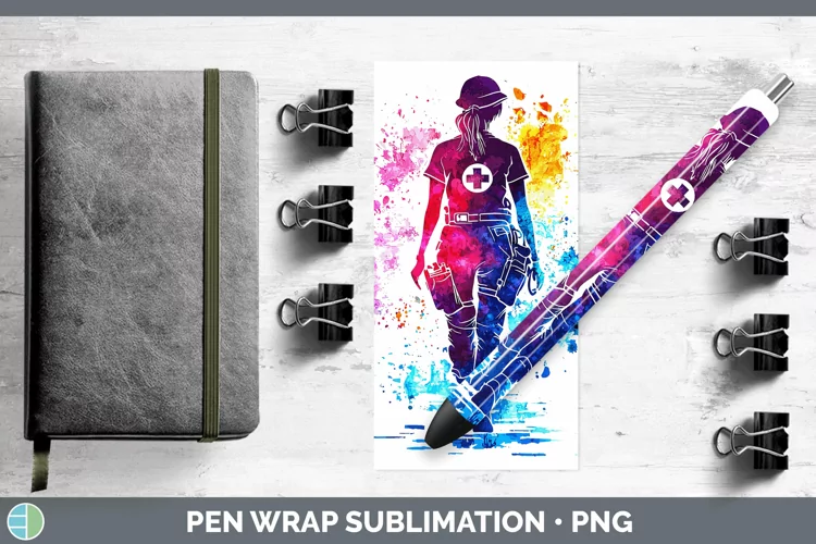 Watercolor Splash Female EMT Pen Wrap Sublimation Pen Design