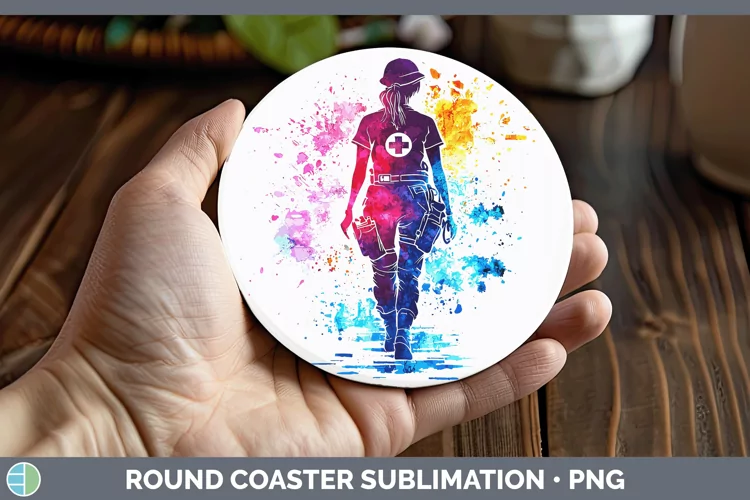 Watercolor Splash Female EMT Round Coaster Sublimation Coast