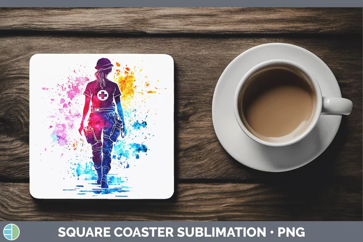 Watercolor Splash Female EMT Square Coaster Sublimation Coas