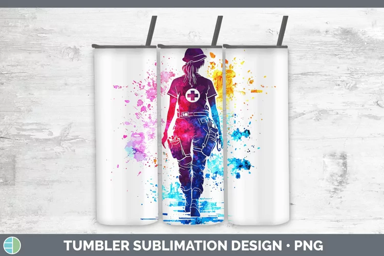 Watercolor Splash Female EMT Tumbler Sublimation 20 oz Skinn