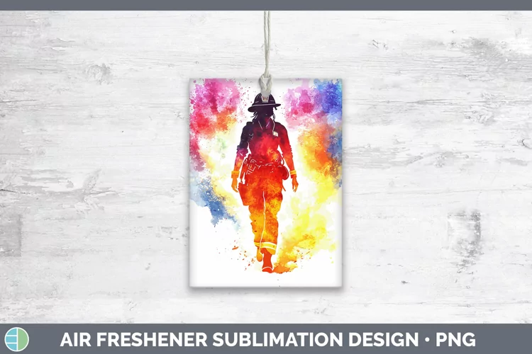Watercolor Splash Female Firefighter Air Freshener Sublimati