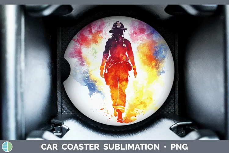Watercolor Splash Female Firefighter Car Coaster Sublimation