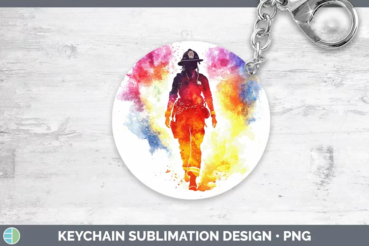 Watercolor Splash Female Firefighter Keychain Sublimation Ke