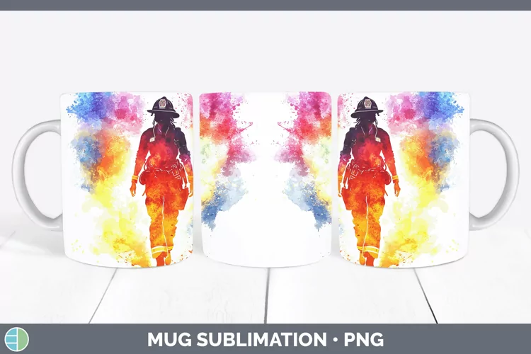 Watercolor Splash Female Firefighter Mug Wrap Sublimation Co