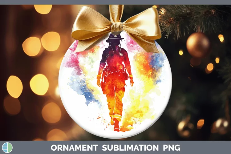 Watercolor Splash Female Firefighter Ornament Sublimation Ba