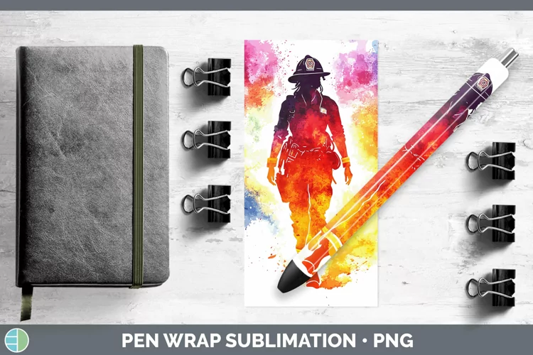 Watercolor Splash Female Firefighter Pen Wrap Sublimation Pe
