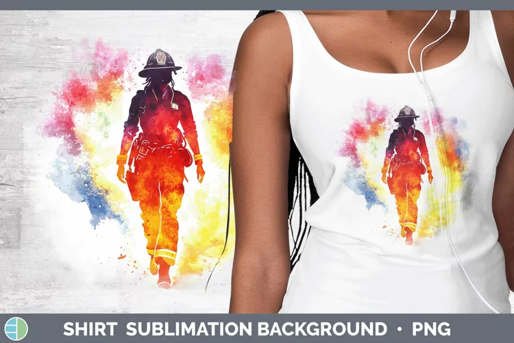 Watercolor Splash Female Firefighter Shirt Sublimation Subli