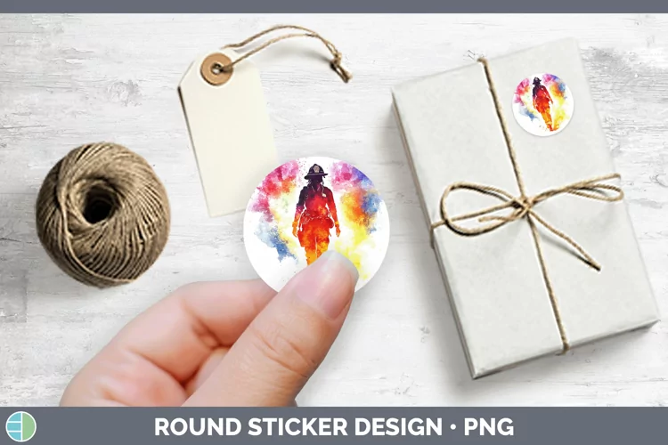 Watercolor Splash Female Firefighter Stickers | Round Labels