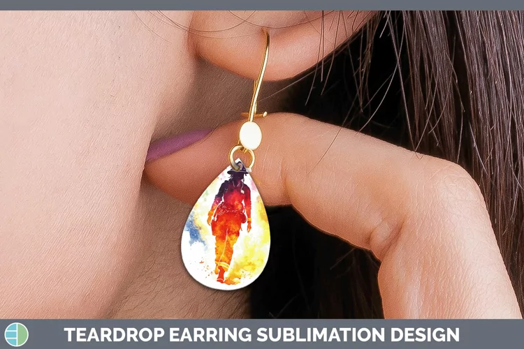 Watercolor Splash Female Firefighter Teardrop Earrings Subli