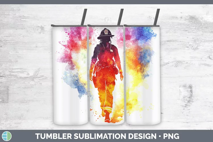 Watercolor Splash Female Firefighter Tumbler Sublimation 20