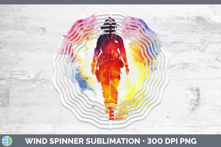 Watercolor Splash Female Firefighter Wind Spinner Sublimatio