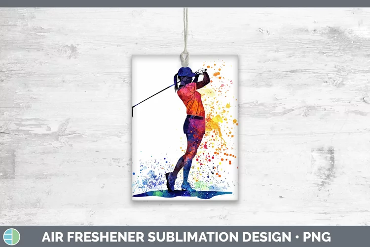 Watercolor Splash Female Golfer Air Freshener Sublimation Ca