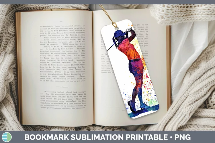 Watercolor Splash Female Golfer Bookmark Sublimation Printab