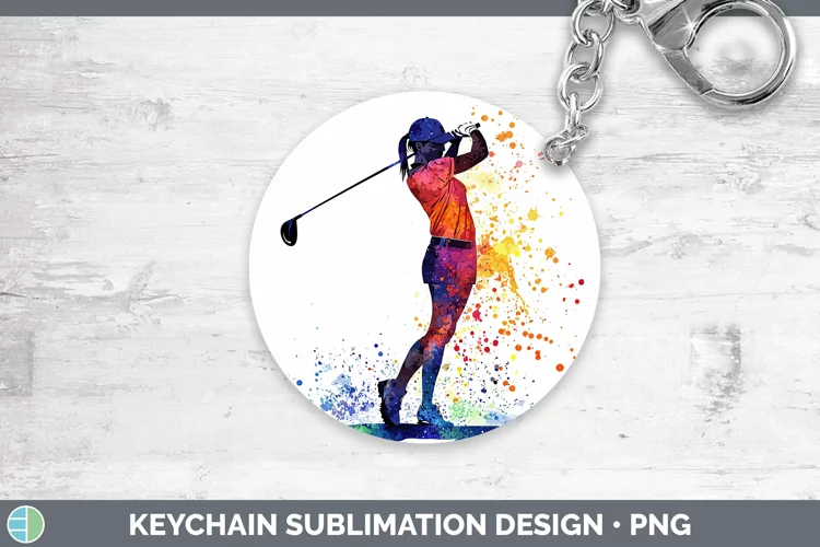 Watercolor Splash Female Golfer Keychain Sublimation Keyring