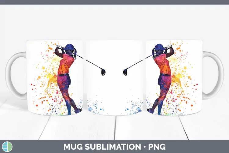 Watercolor Splash Female Golfer Mug Wrap Sublimation Coffee